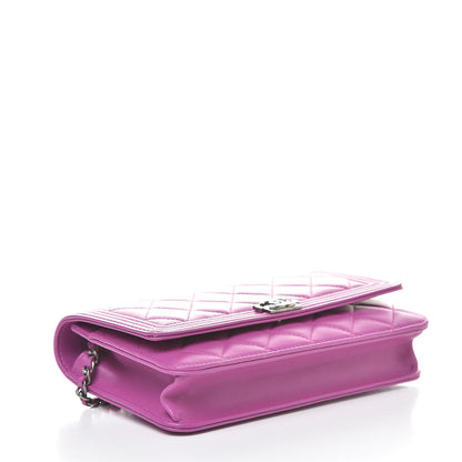 Chanel Lambskin Quilted Boy Wallet On Chain WOC Dark Pink 4 of 12
