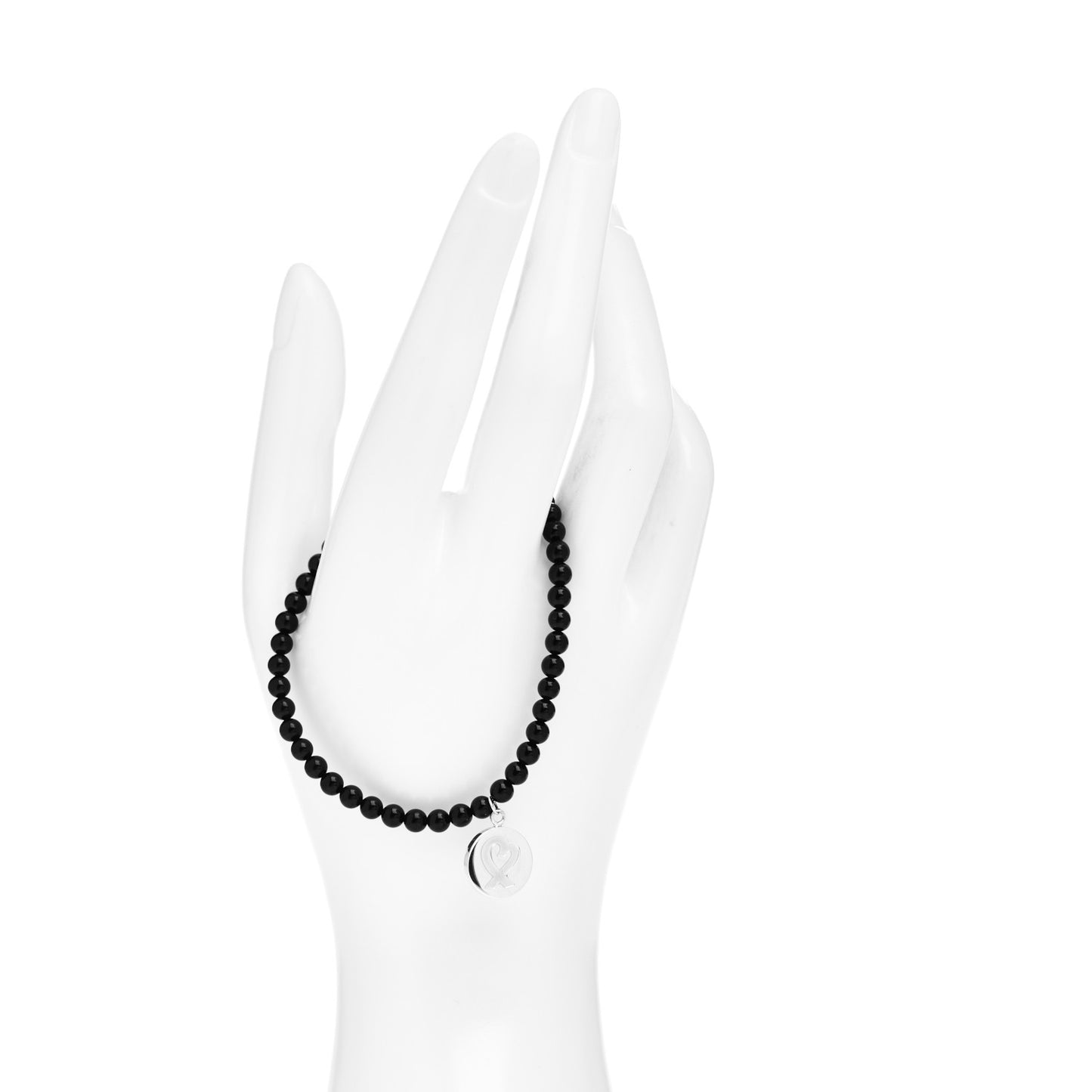 Sterling Silver Black Onyx 4mm Bead Paloma Picasso Loving Heart Bracelet