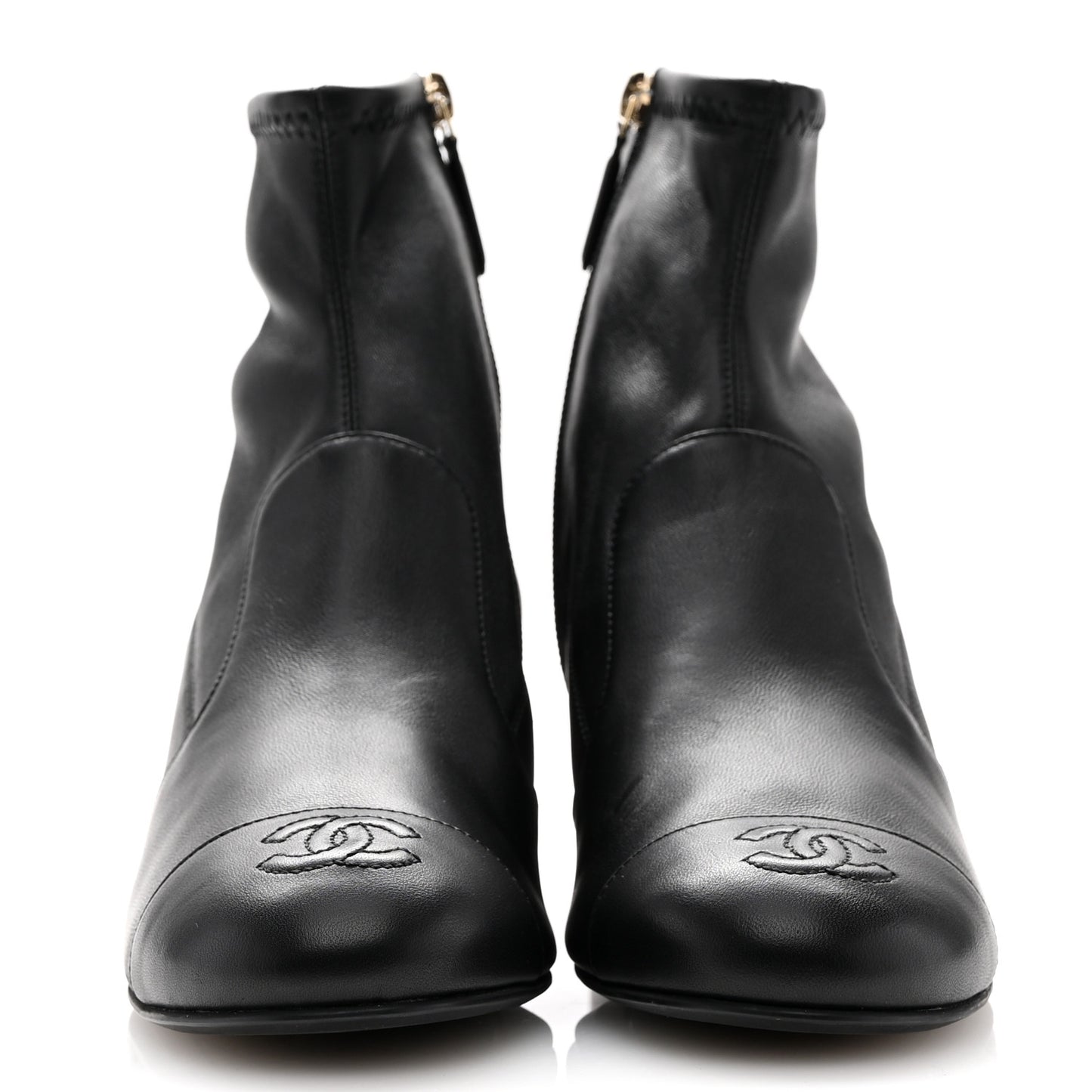 Stretch Lambskin Cap Toe CC Short Boots 37 Black