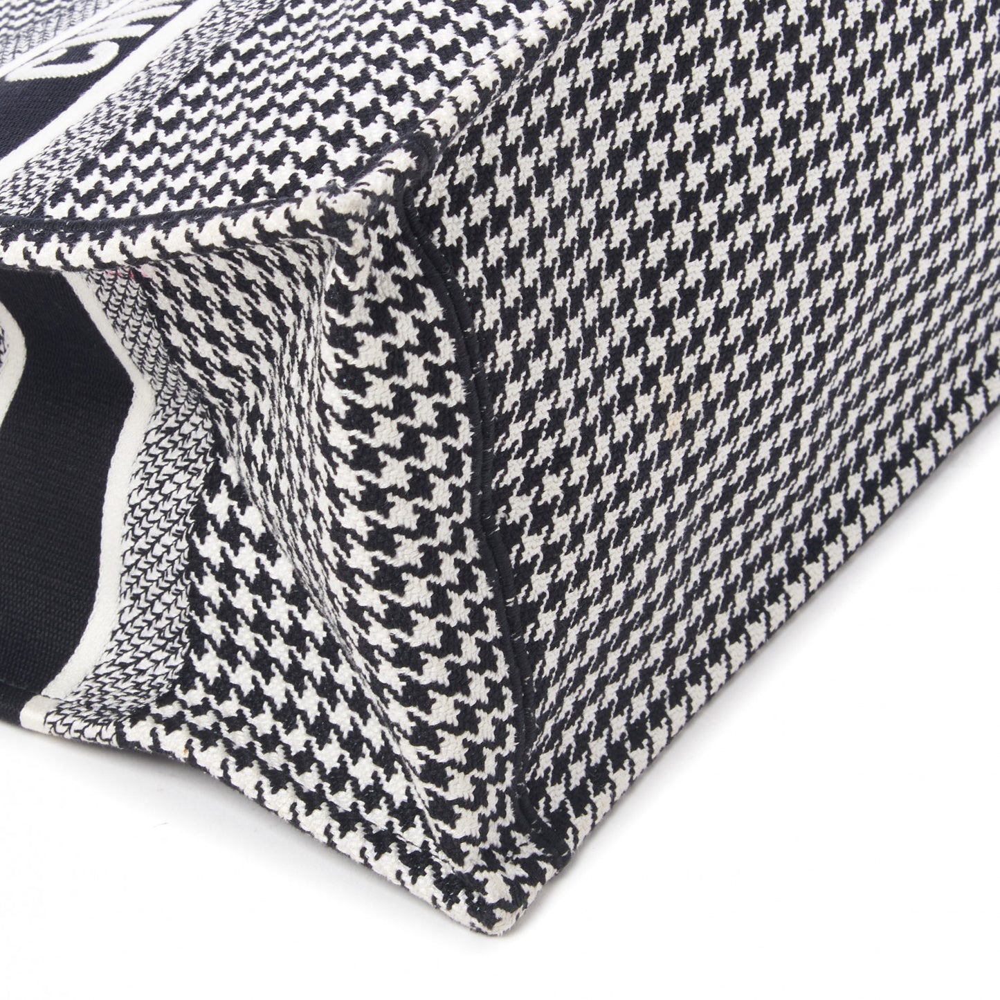 Canvas Houndstooth Embroidered Medium Book Tote Black White