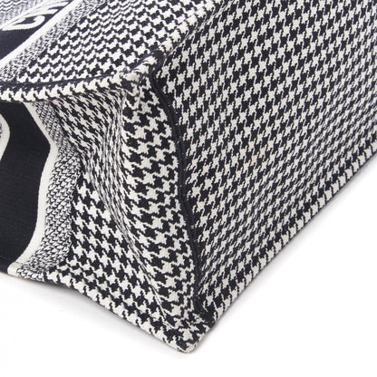 Christian Dior Canvas Houndstooth Embroidered Medium Book Tote Black White 6 of 9