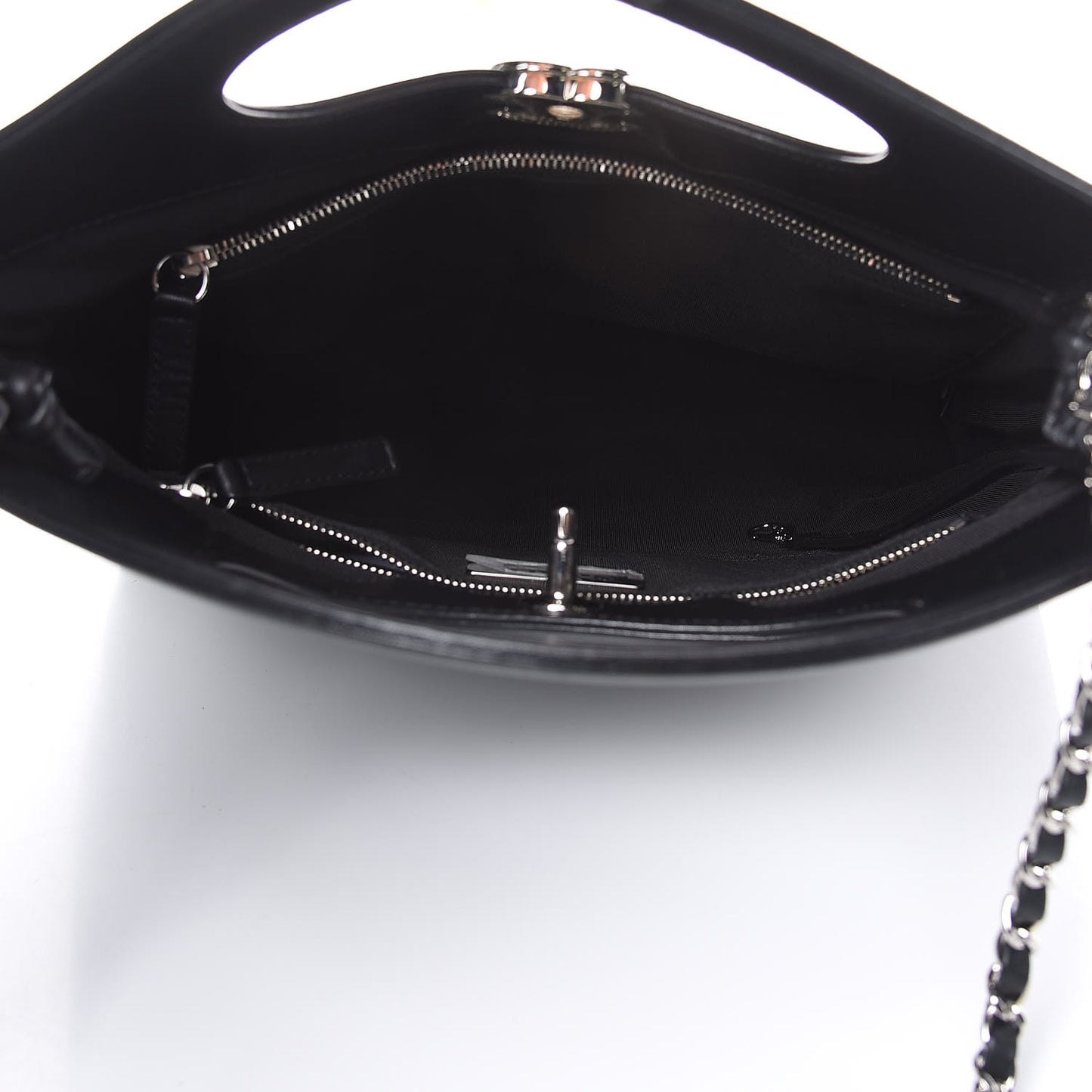 Glazed Lambskin Quilted Small 31 Shopping Bag Black