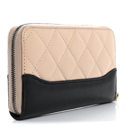 Chanel Aged Calfskin Quilted Small Gabrielle Zip Around Wallet Beige Black 3 of 14