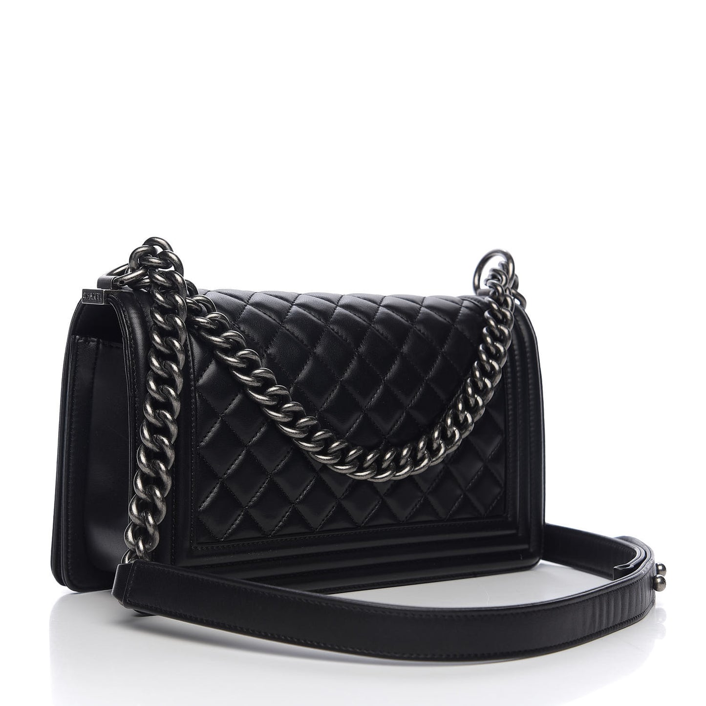 Lambskin Quilted Medium Boy Flap Black