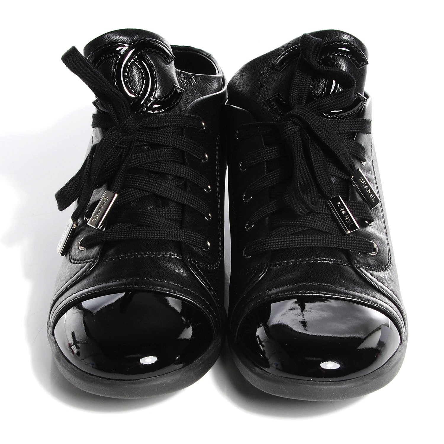 Chanel Leather Patent Cap Toe CC Sneakers 39 Black 2 of 7
