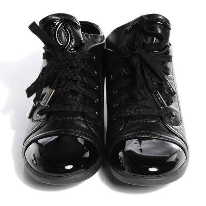 Chanel Leather Patent Cap Toe CC Sneakers 39 Black 2 of 7