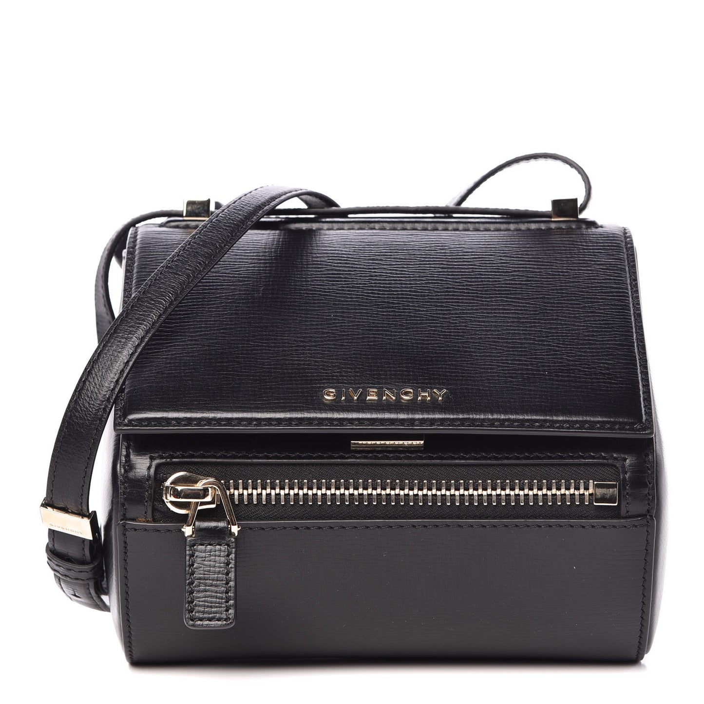 Textured Calfskin Mini Pandora Box Crossbody Bag Black