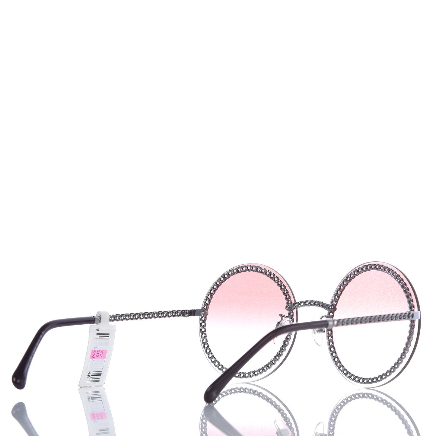 Round Removable Triple Hanging Chain Sunglasses 4245 Pink Silver