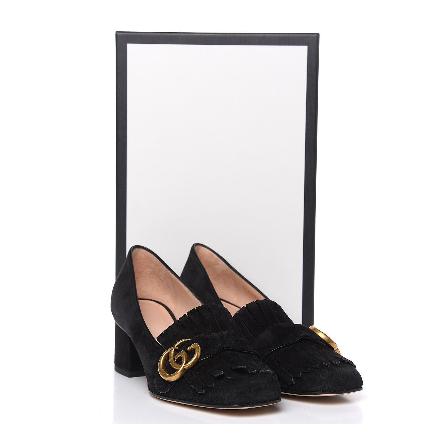 Kid Scamosciato GG Marmont Fringe 50mm Loafer Pumps 37 Black