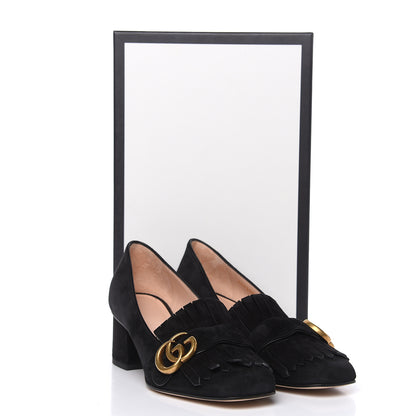 Gucci Kid Scamosciato GG Marmont Fringe 50mm Loafer Pumps 37 Black 10 of 10