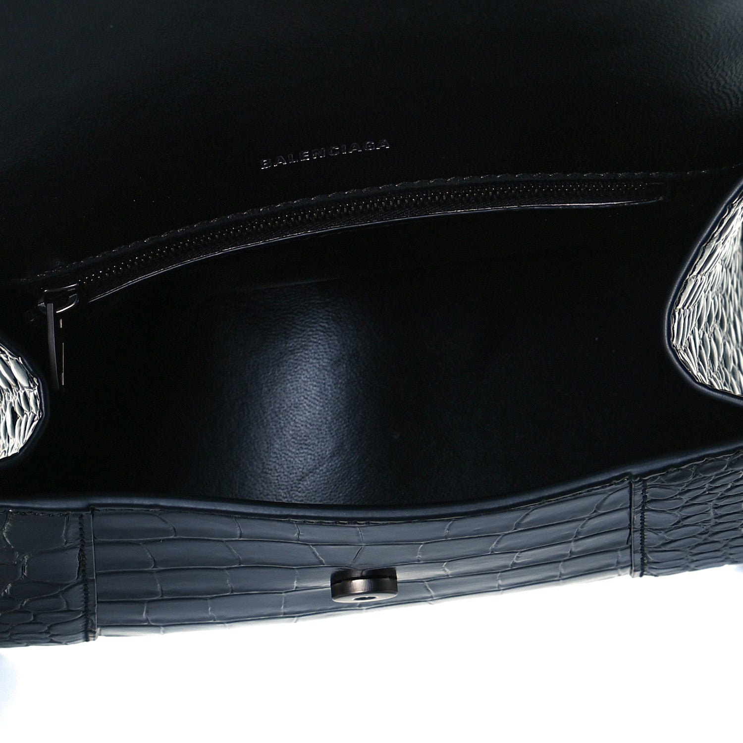 Balenciaga Shiny Calfskin Monochrome Crocodile Embossed Small Hourglass Top Handle Bag Black 7 of 8