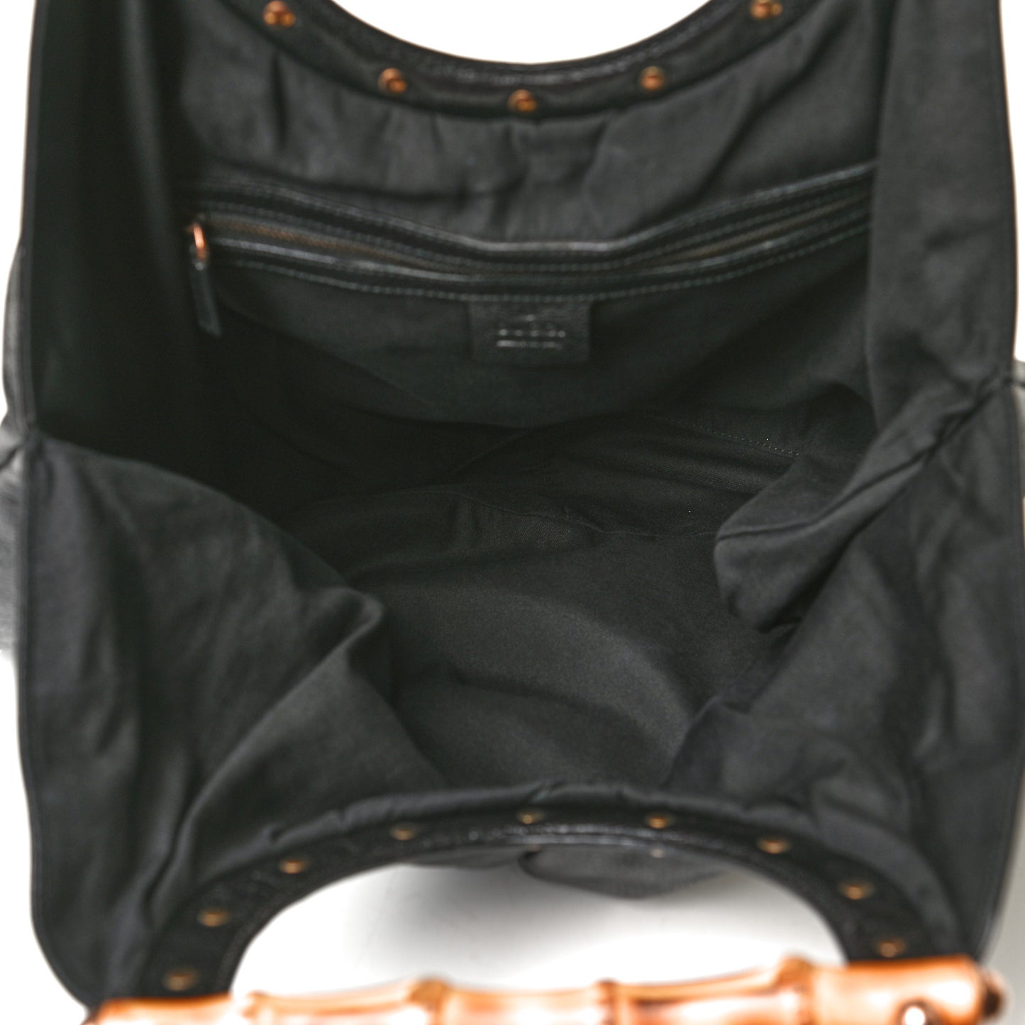 Calfskin Studded Large Bamboo Handle Tote Black