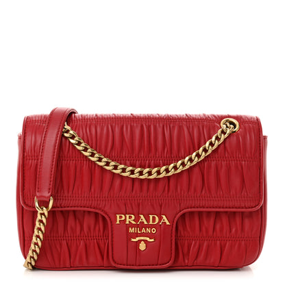 Prada Nappa Gaufre Medium Chain Flap Shoulder Bag Fuoco 1 of 11
