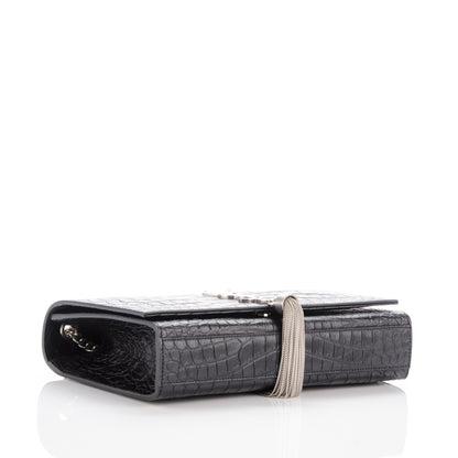 Saint Laurent Calfskin Crocodile Embossed Medium Classic Monogram Kate Tassel Satchel Black 4 of 7