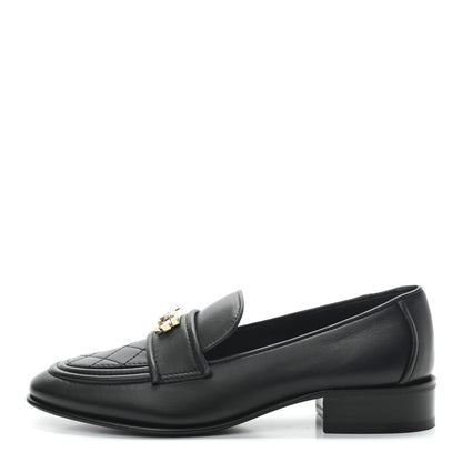 Chanel Lambskin Quilted Womens CC Loafers 37 Black 1 of 8