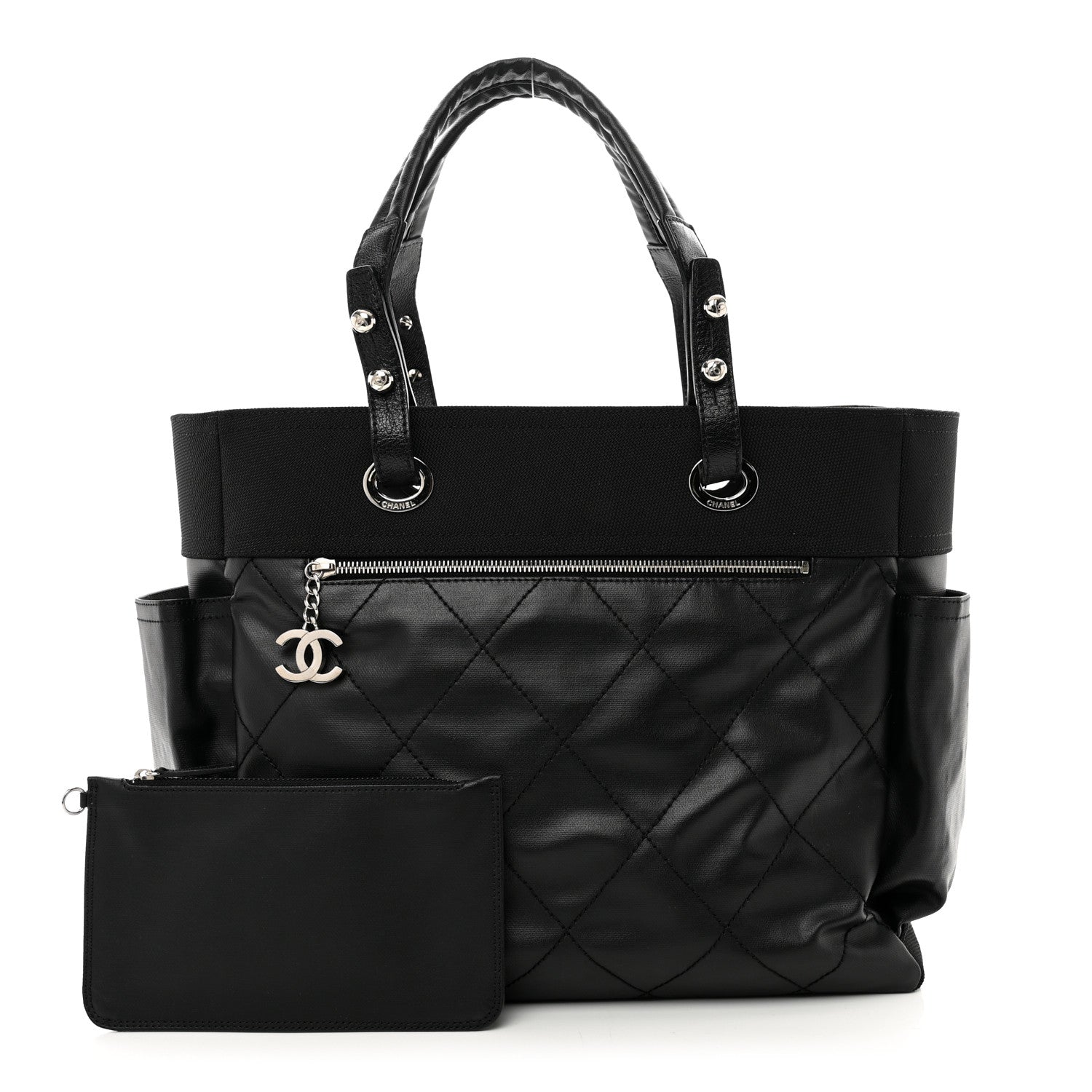 Chanel Coated Canvas Quilted Large Paris Biarritz Tote Black 1 of 10