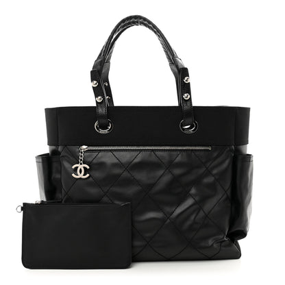 Chanel Coated Canvas Quilted Large Paris Biarritz Tote Black 1 of 10