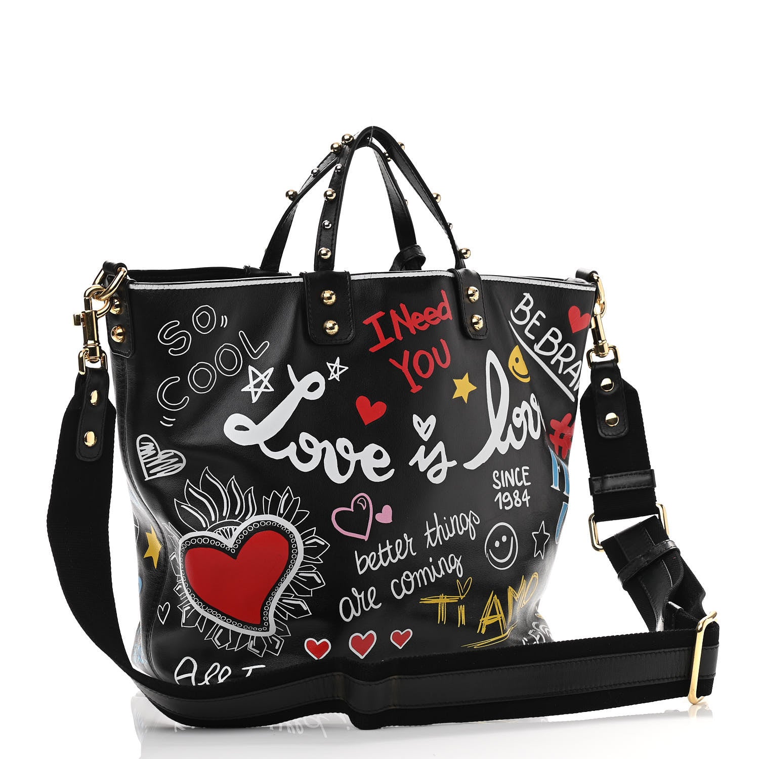 Dolce & Gabbana Calfskin Graffiti Printed Beatrice Tote Black 3 of 13