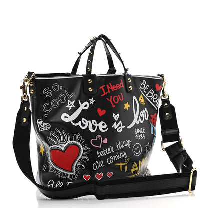 Dolce & Gabbana Calfskin Graffiti Printed Beatrice Tote Black 3 of 13