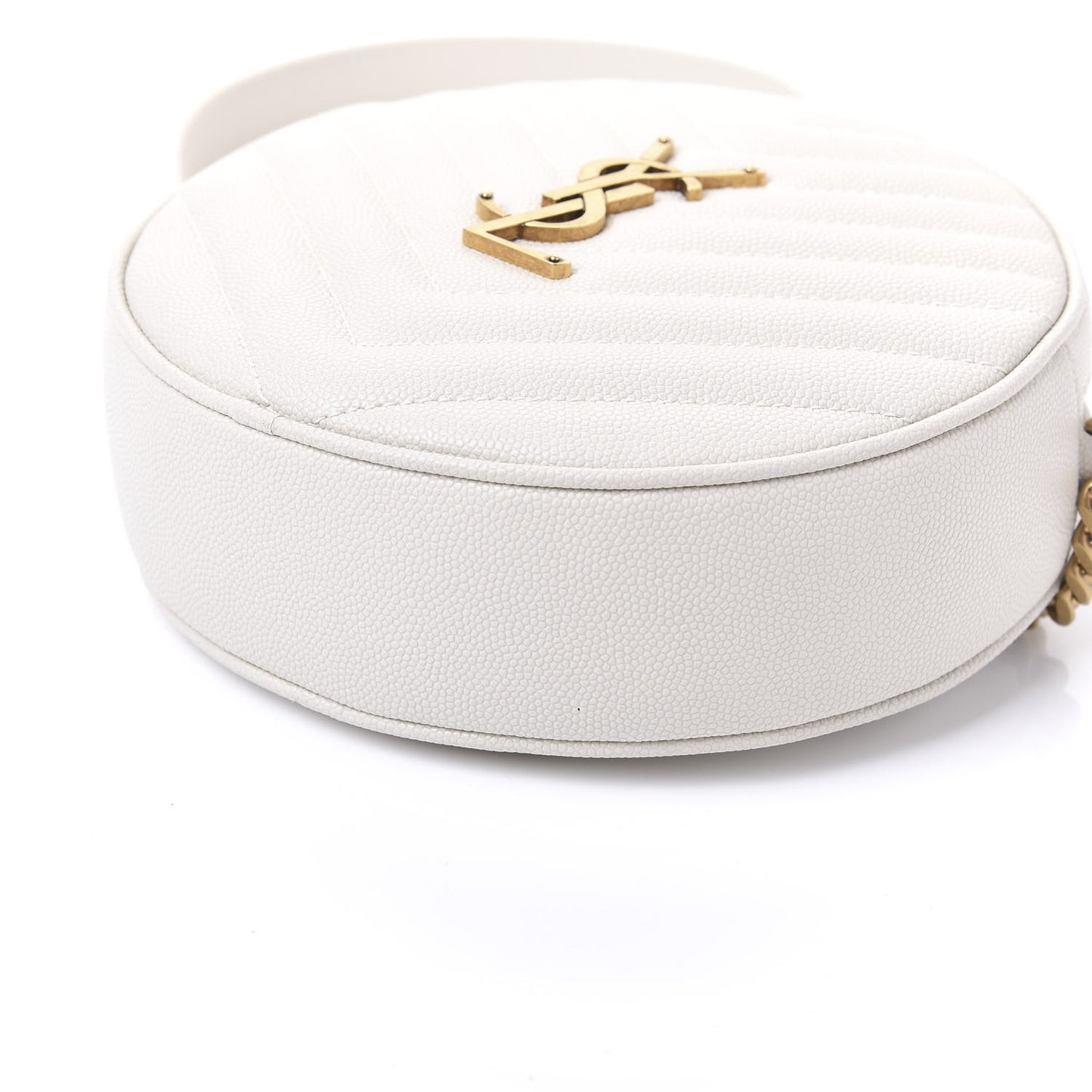 Grain De Poudre Matelasse Chevron Quilted Round Vinyle Camera Bag White