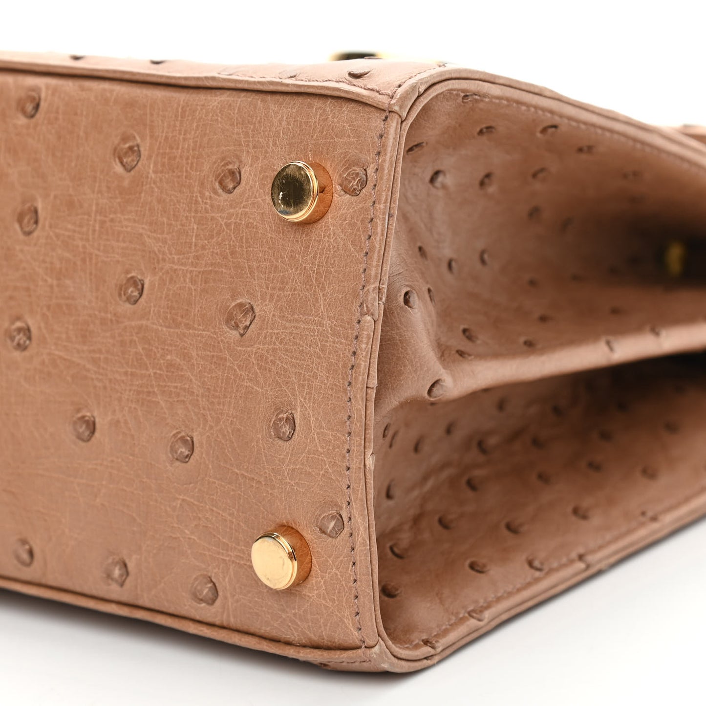 Ostrich Iconic Small Top Handle Bag Camel