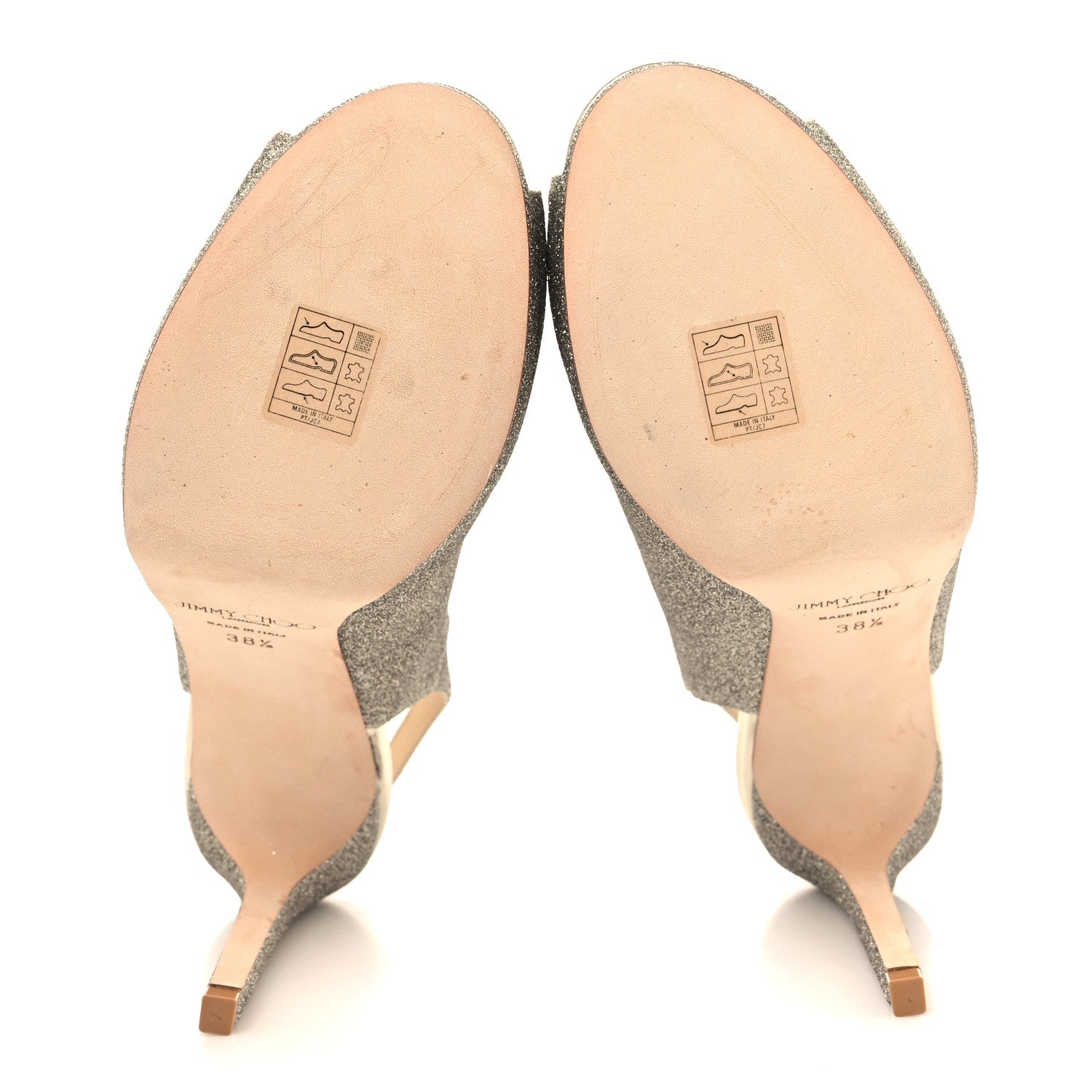 Jimmy Choo Dusty Glitter Nova 100 Slingback Peep Toe Pumps 38.5 Platinum Ice 5 of 7