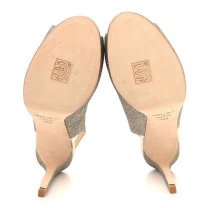 Jimmy Choo Dusty Glitter Nova 100 Slingback Peep Toe Pumps 38.5 Platinum Ice 5 of 7