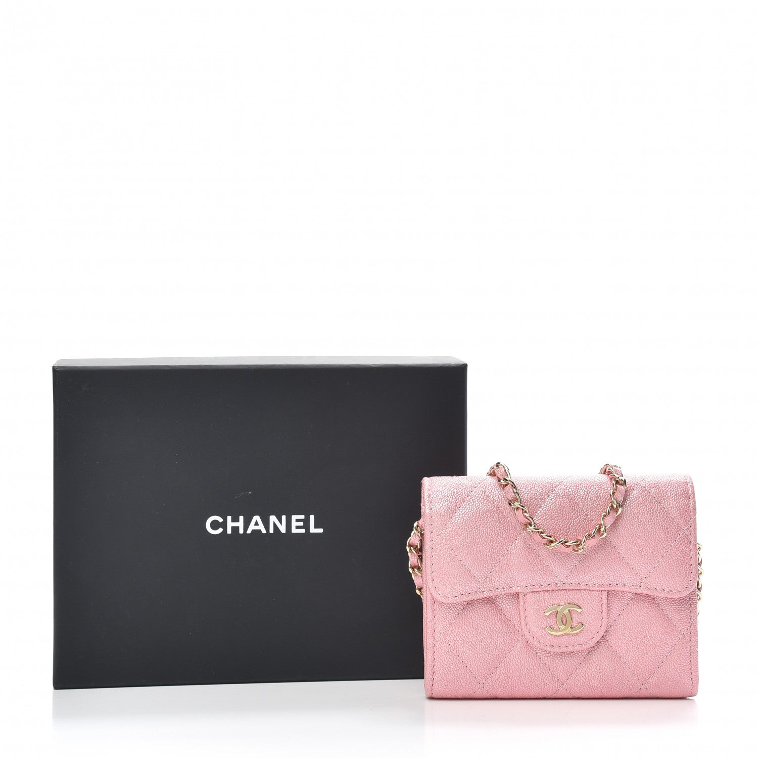 Chanel Iridescent Caviar Quilted Flap Card Holder On Chain Pink 10 of 10
