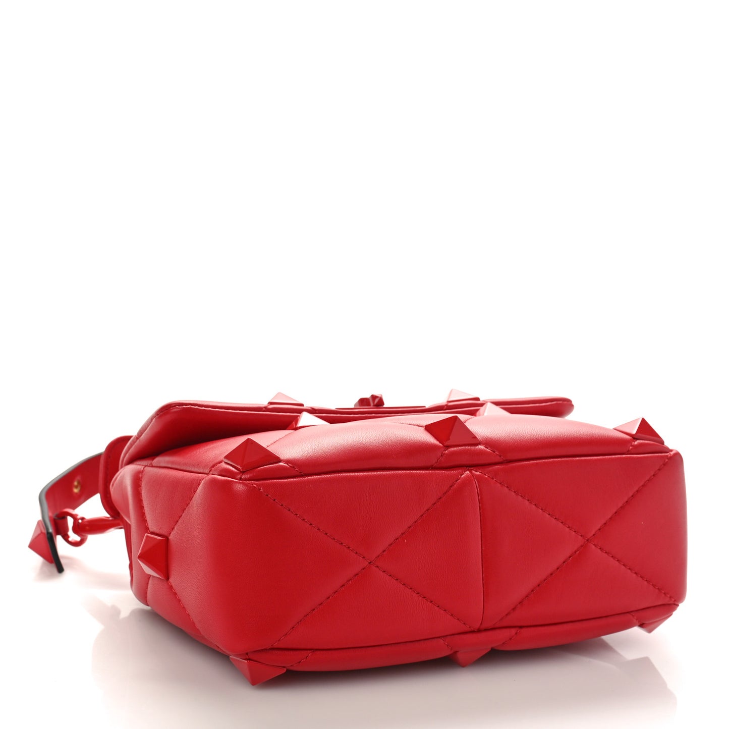 Nappa Enamel Monochrome Medium Roman Stud Shoulder Bag Rouge Pur