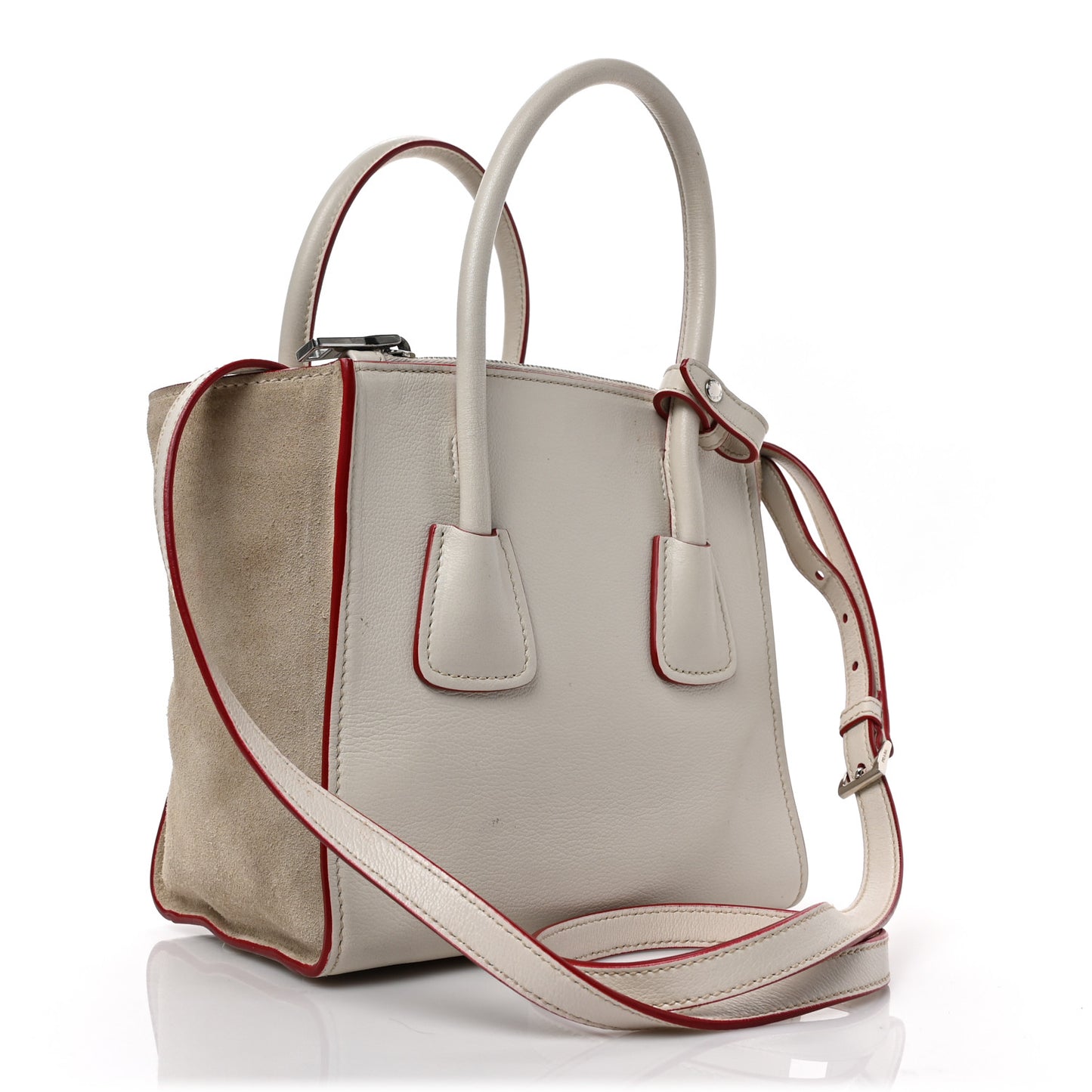 Glace Calf Suede Mini Twin Pocket Tote Talco Rosso