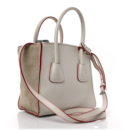 Prada Glace Calf Suede Mini Twin Pocket Tote Talco Rosso 3 of 8