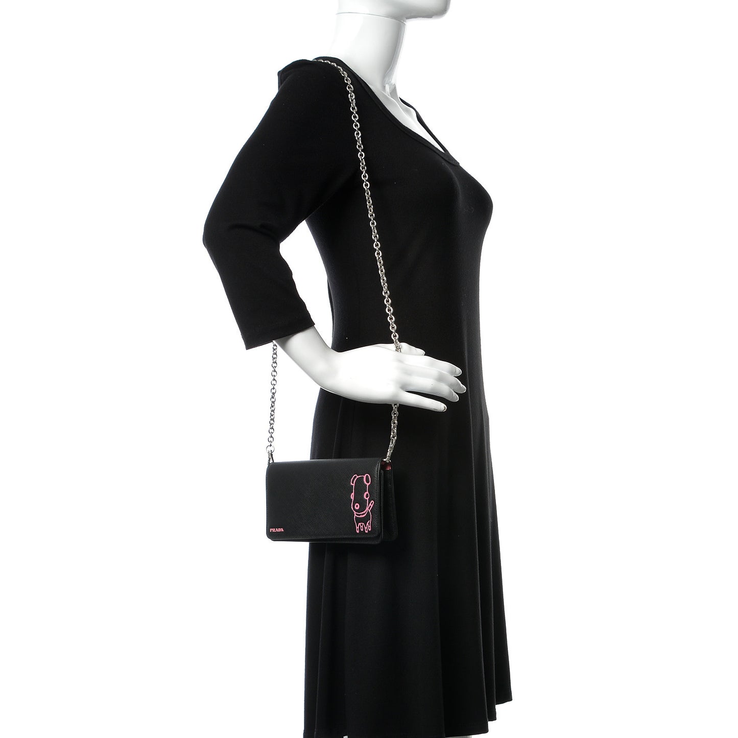 Saffiano Pradamalia Mini Chain Bag Black Begonia
