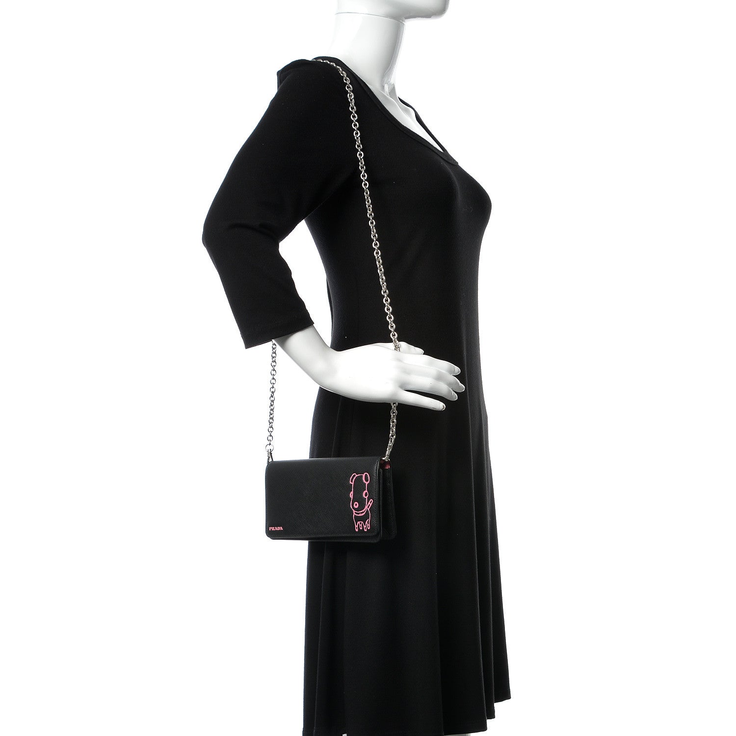 Prada Saffiano Pradamalia Mini Chain Bag Black Begonia 2 of 11