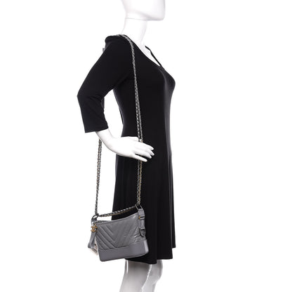 Chanel Aged Calfskin Chevron Quilted Small Gabrielle Hobo Grey 2 of 11