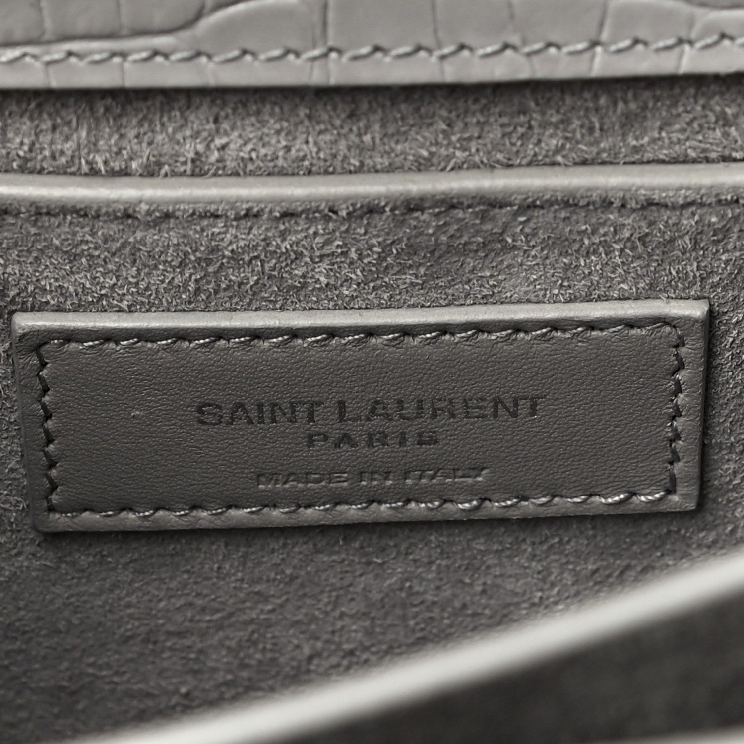 Saint Laurent Calfskin Crocodile Embossed Medium Monogram Sunset Gris Perle 6 of 14