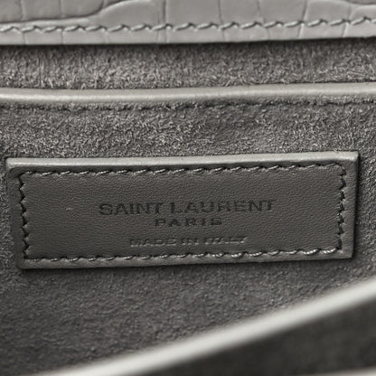 Saint Laurent Calfskin Crocodile Embossed Medium Monogram Sunset Gris Perle 6 of 14