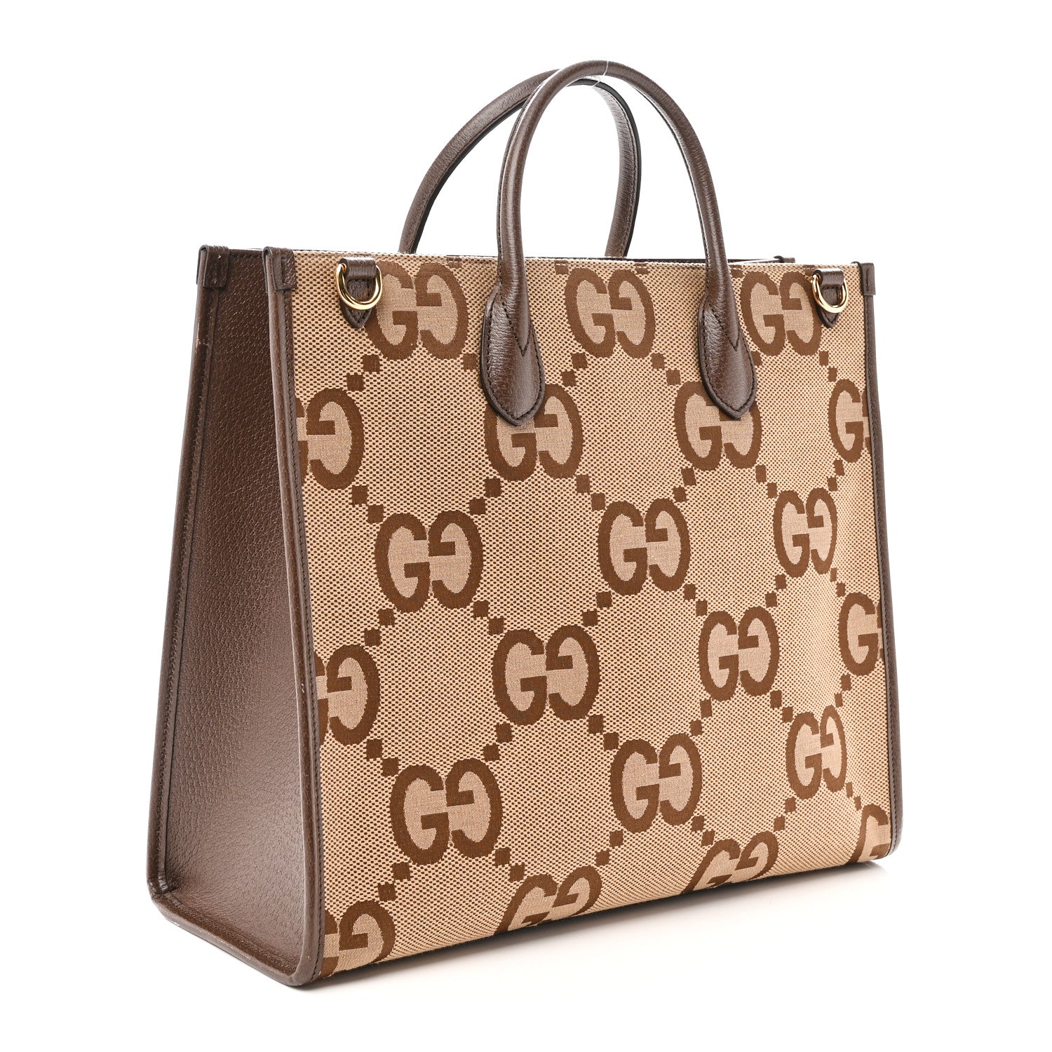 Gucci Monogram Jumbo GG Textured Dollar Calfskin Web Tote Bag Camel Ebony New Acero 3 of 10