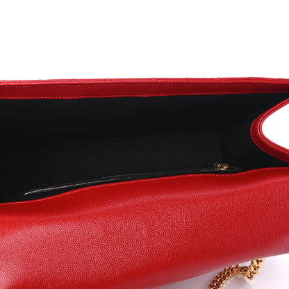 Saint Laurent Grain De Poudre Matelasse Chevron Large Monogram Satchel Lipstick Red 4 of 4