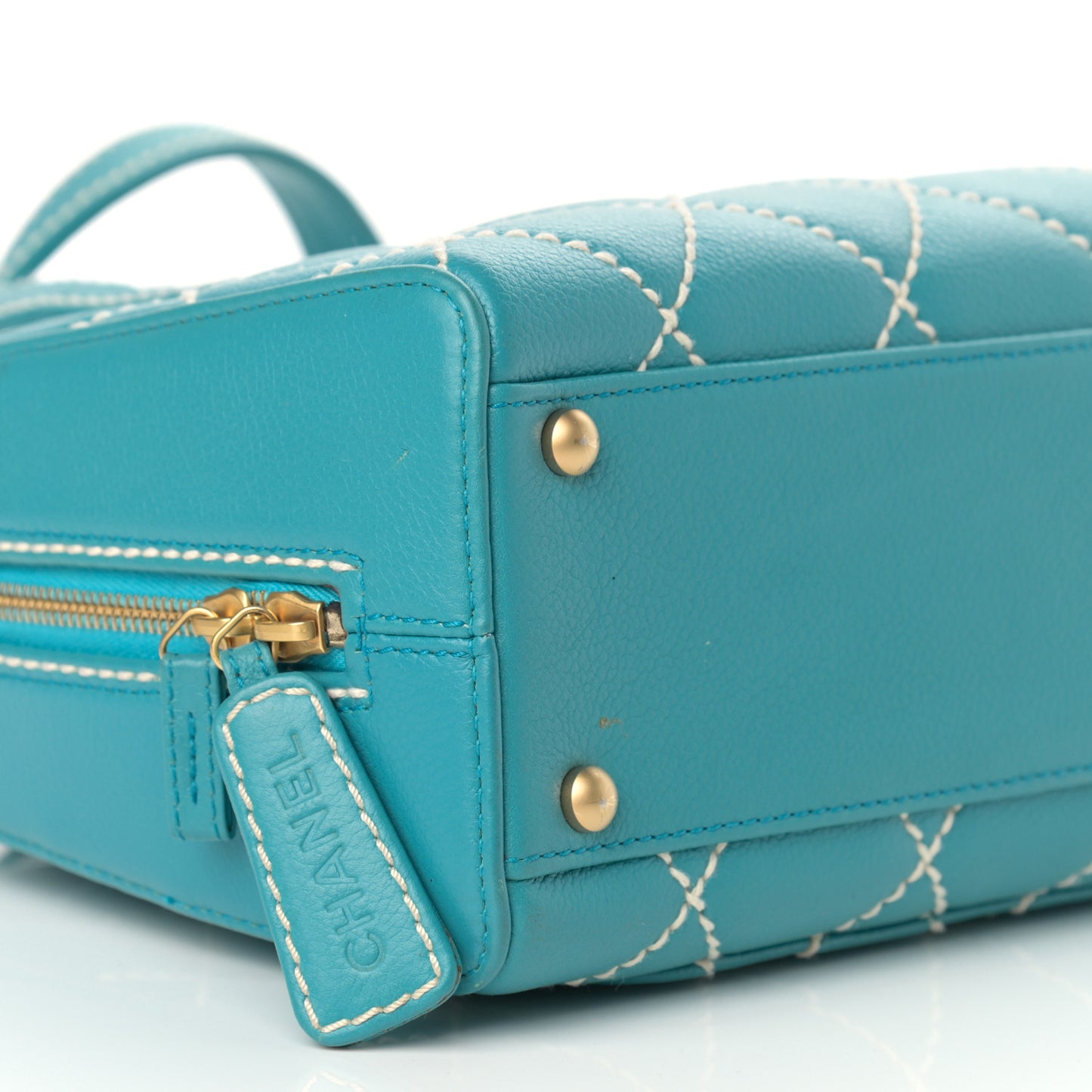 Calfskin Contrast Stitch Surpique Bowler Blue