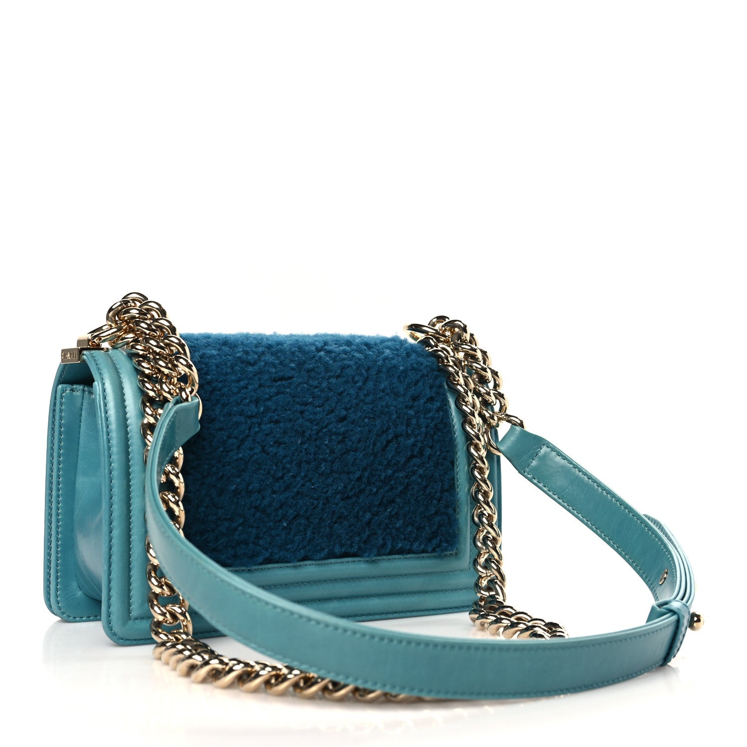 Chanel Shearling Calfskin Small Boy Flap Turquoise 3 of 12