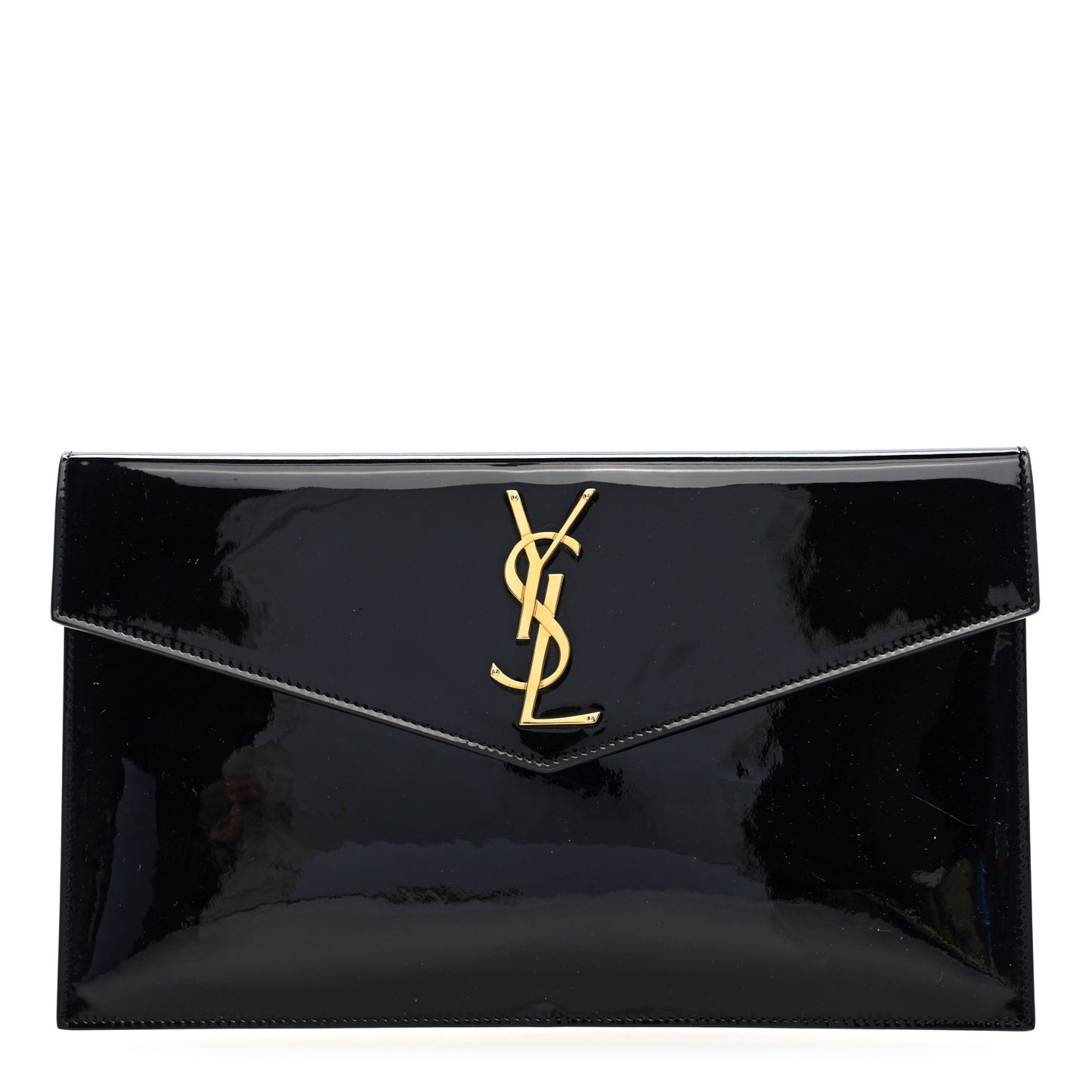 Patent Calfskin Monogram Uptown Clutch Black