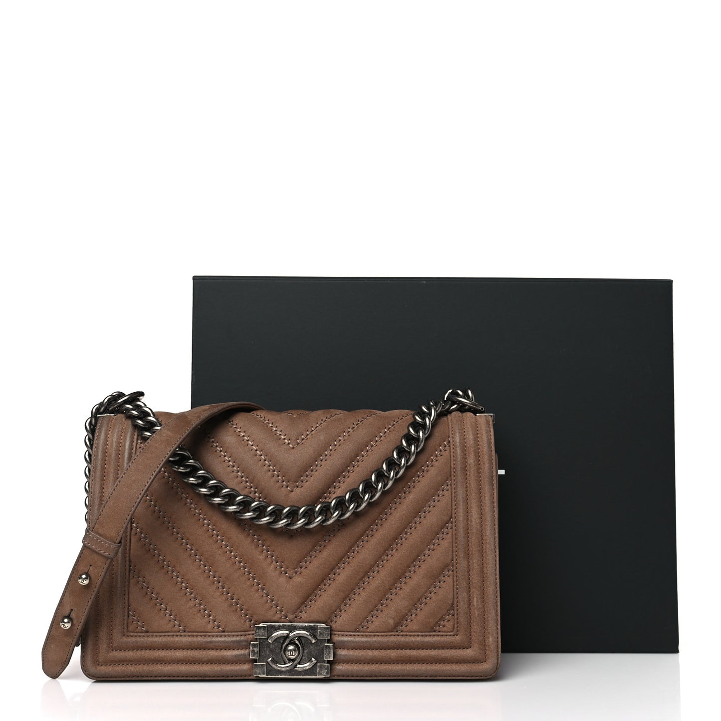 Nubuck Chevron Quilted New Medium Boy Flap Brown