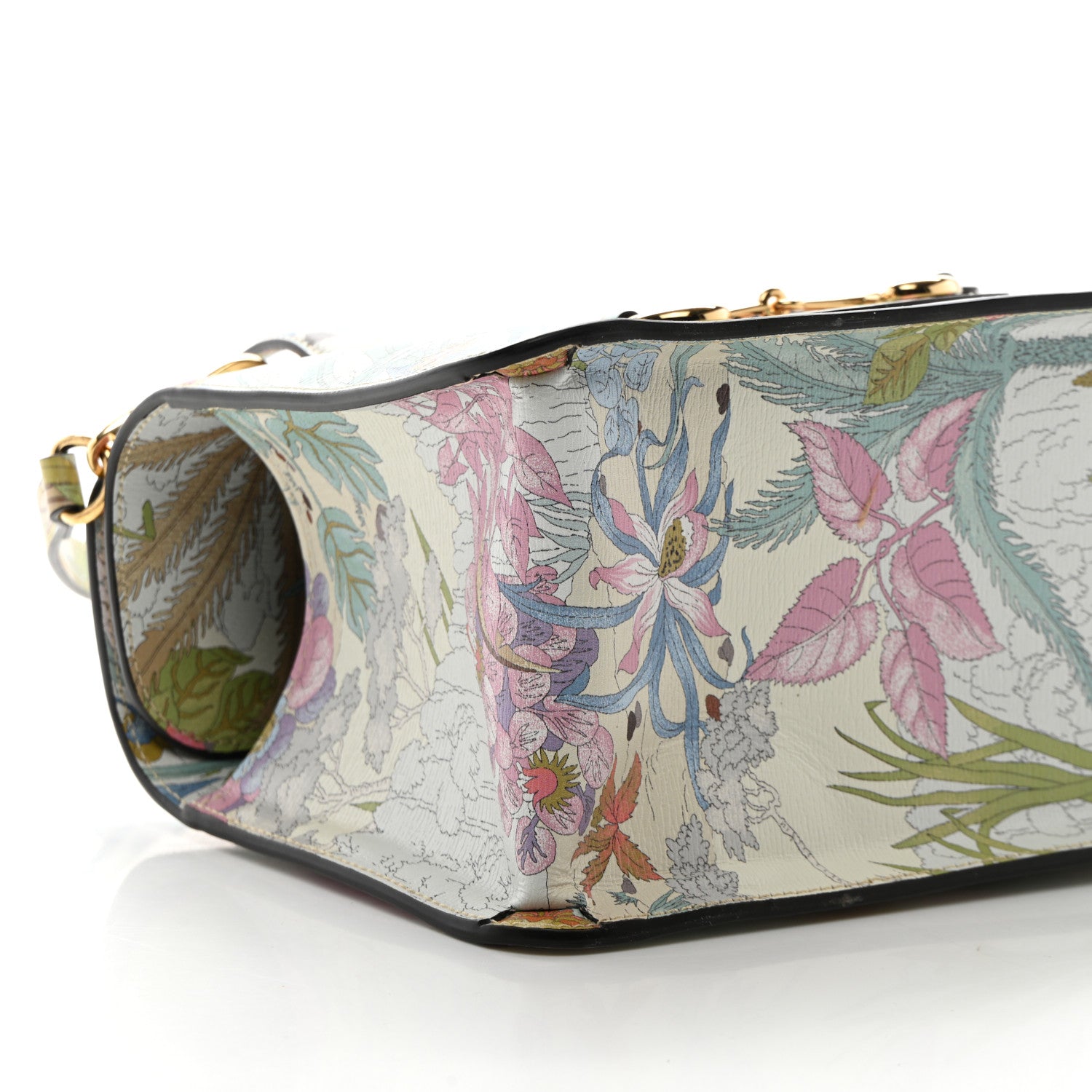 Gucci New Shangai Calfskin Tiger Savanah Mini Horsebit 1955 Foldover Top Handle Bag Chalky White Multicolor 10 of 11