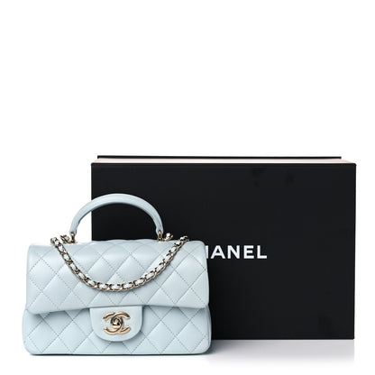 Chanel Lambskin Quilted Mini Top Handle Rectangular Flap Light Blue 10 of 10