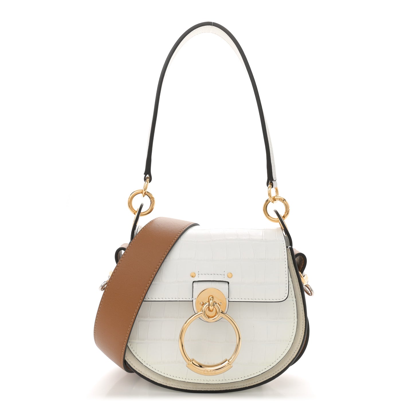 Calfskin Crocodile Embossed Small Tess Bag Brilliant White