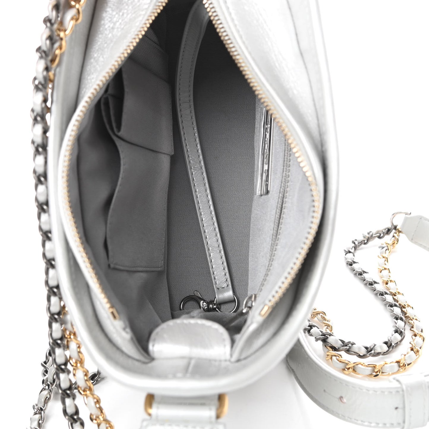 Metallic Aged Calfskin Quilted Small Gabrielle Hobo Silver