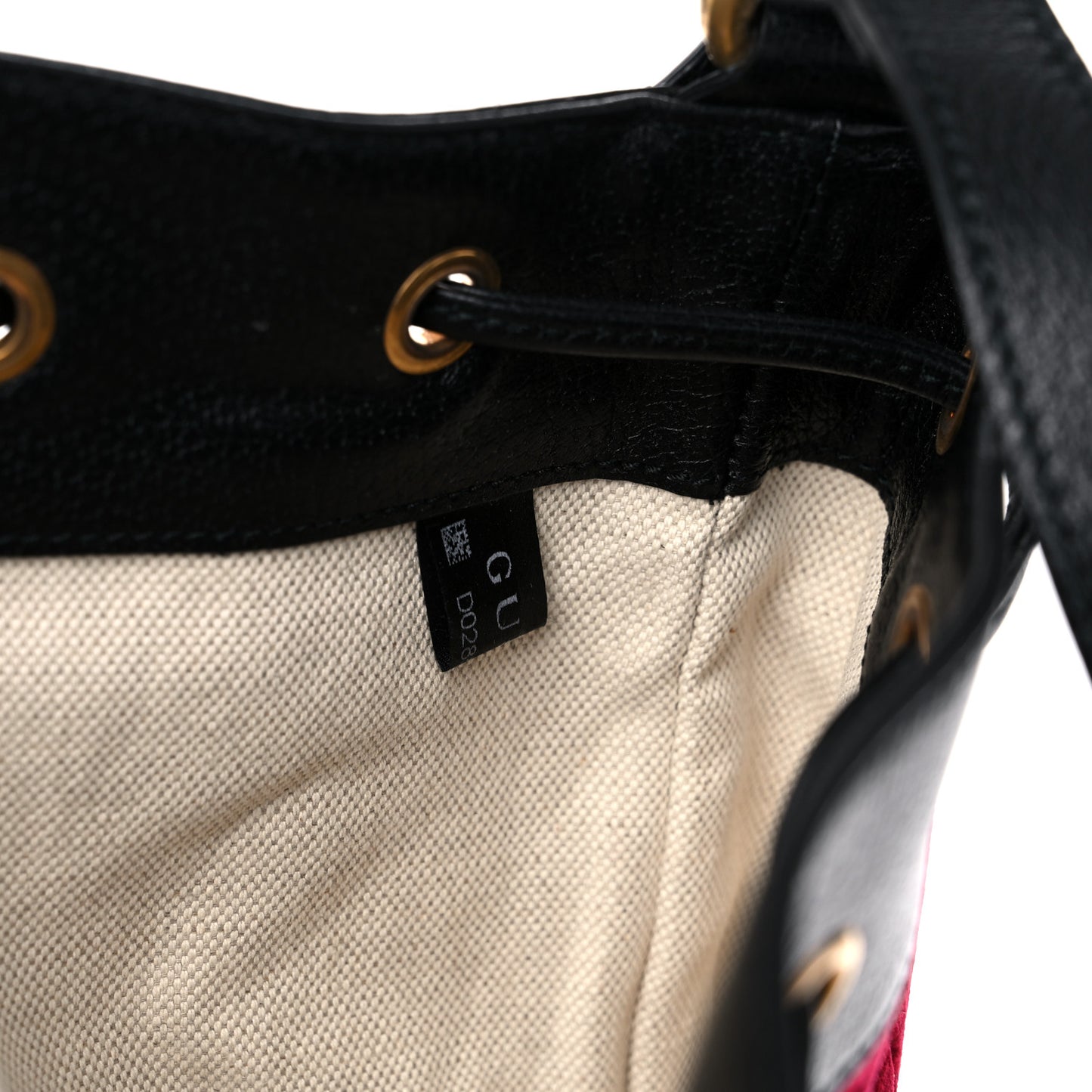 Velvet GG Monogram Textured Calfskin Web Bucket Bag Red Cipria Black