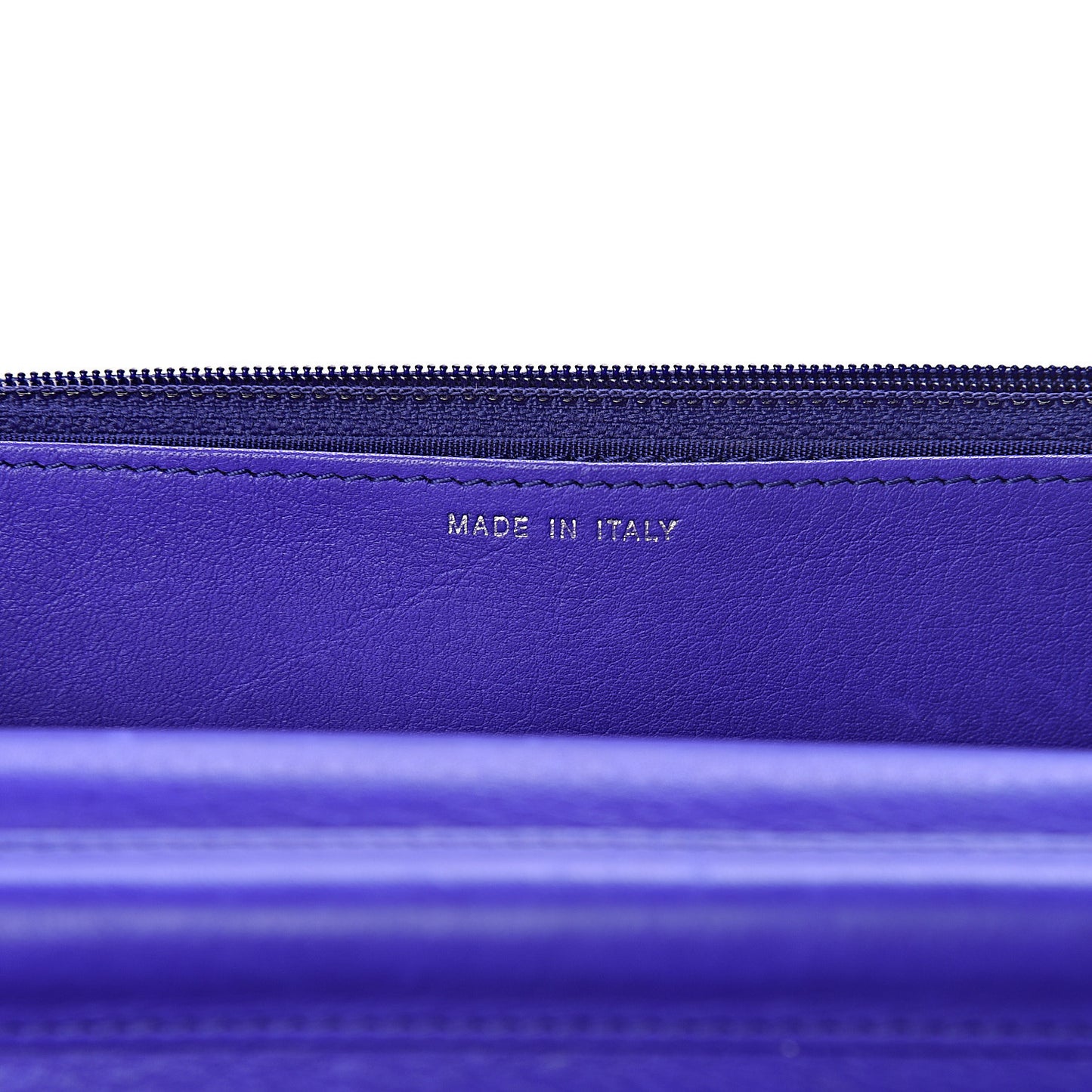 Calfskin Quilted Fancy CC Wallet On Chain WOC Blue