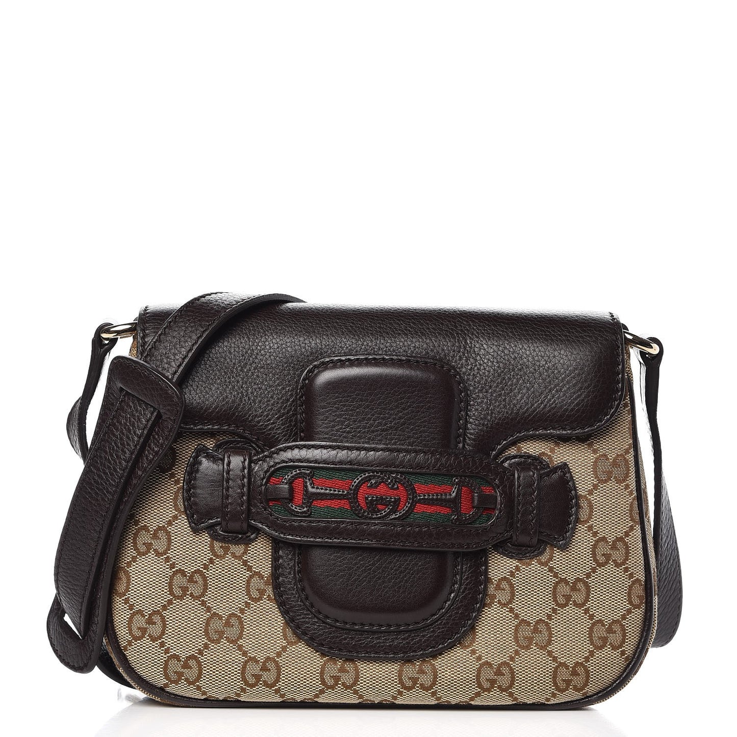 Monogram Pebbled Calfskin Web Small Dressage Shoulder Bag Dark Brown