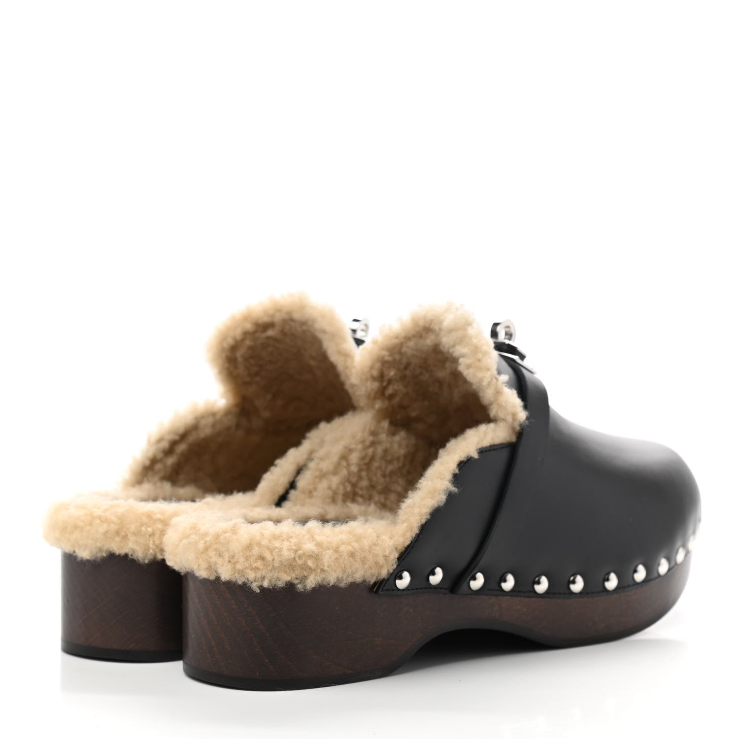 Hermes Calfskin Woolskin Carlotta Mules 36 Black 4 of 9